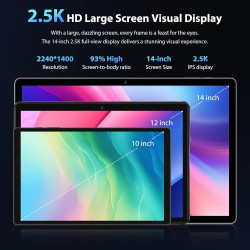 Tablette 14 pouces android 15 avec 36go ram+512go rom (1tb tf), 4g lte/sim+5g wifi, 11580mah | 2240 * 1400hd | octa-core 2.0ghz 