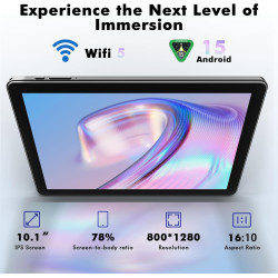 Tablette 10 Pouces Android 15 : 24 Go RAM + 128 Go ROM (Jusqu'à 1 To), Processeur Octa-Core, écran IPS HD 1280x800, Caméras 5MP+