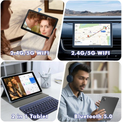Tablette 10 Pouces Android 15 : 24 Go RAM + 128 Go ROM (Jusqu'à 1 To), Processeur Octa-Core, écran IPS HD 1280x800, Caméras 5MP+
