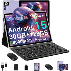 ZIOVO Tablette 10 Pouces Android 15,30Go RAM+128Go ROM (TF 2To)Tablet,5G WiFi Tablettes,Octa-Core 2.0 GHz/Gemini AI/Widevine L1/
