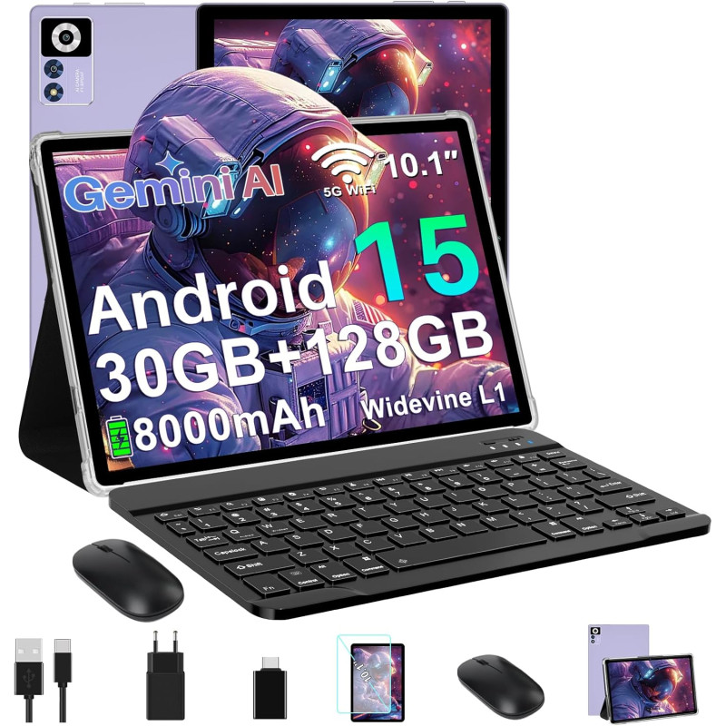 ZIOVO Tablette 10 Pouces Android 15,30Go RAM+128Go ROM (TF 2To)Tablet,5G WiFi Tablettes,Octa-Core 2.0 GHz/Gemini AI/Widevine L1/
