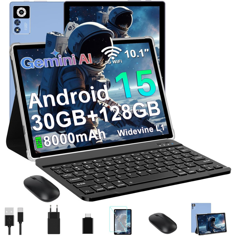ZIOVO Tablette 10 Pouces Android 15,30Go RAM+128Go ROM (TF 2To)Tablet,5G WiFi Tablettes,Octa-Core 2.0 GHz/Gemini AI/Widevine L1/