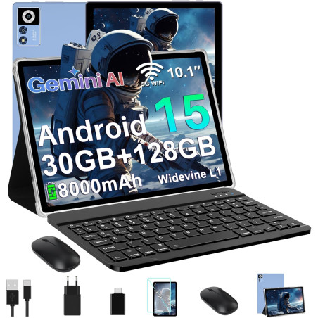 ZIOVO Tablette 10 Pouces Android 15,30Go RAM+128Go ROM (TF 2To)Tablet,5G WiFi Tablettes,Octa-Core 2.0 GHz/Gemini AI/Widevine L1/