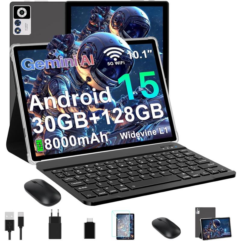ZIOVO Android 15 Tablette 10 Pouces,30Go RAM+128Go ROM (TF 2To)Tablet,5G WiFi Tablettes,Octa-Core 2.0 GHz/Gemini AI/Widevine L1/