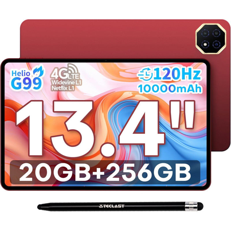 TECLAST T65 Plus Tablette 13.4 Pouces, Écran 120Hz, Helio G99 2.2GHz Octa-Core Gaming, 20Go RAM+256Go ROM(TF 8To), Dual SIM 4G L