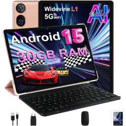Dmoao tablette 10 pouces android 15 avec 30 go ram + 2 to rom expansion, widevine l1, 5g wi-fi, gemeni ai, 8 cœurs, gps, 2 en 1 