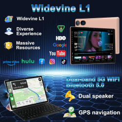 Dmoao tablette 10 pouces android 15 avec 30 go ram + 2 to rom expansion, widevine l1, 5g wi-fi, gemeni ai, 8 cœurs, gps, 2 en 1 