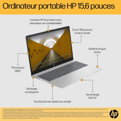 HP 15-fc0006sf Ordinateur Portable 15,6" FHD, PC Portable (AMD Ryzen 5 7520U, RAM 8 Go, SSD 256 Go, AMD Radeon Graphics, Windows