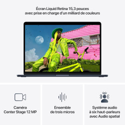 Apple MacBook Air 15 Pouces Portable avec Puce M5 : Conçu pour l’IA, Écran Liquid Retina 15,3 Pouces, Mémoire unifiée 24 Go, SSD
