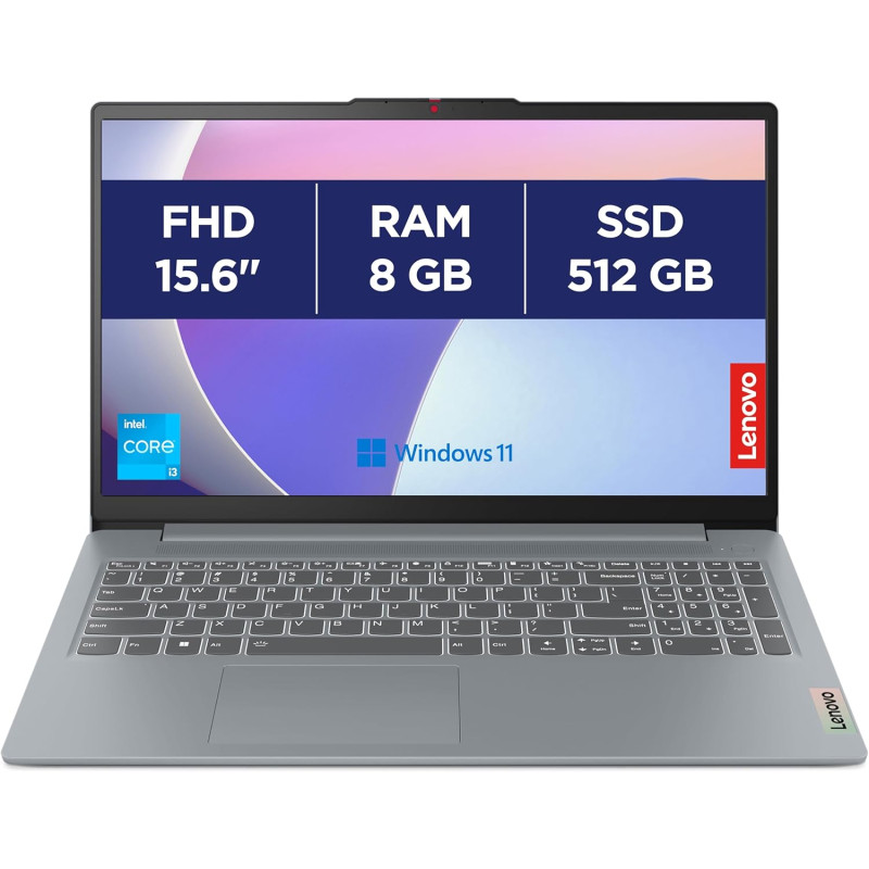 Lenovo IdeaPad Slim 3 15IRU8 - Ordinateur Portable 15.6'' FHD (Intel Core i3-1315U, RAM 8Go, SSD 512Go, Intel UHD Graphique Inté