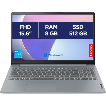 Lenovo IdeaPad Slim 3 15IRU8 - Ordinateur Portable 15.6'' FHD (Intel Core i3-1315U, RAM 8Go, SSD 512Go, Intel UHD Graphique Inté
