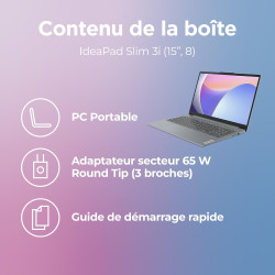 Lenovo IdeaPad Slim 3 15IRU8 - Ordinateur Portable 15.6'' FHD (Intel Core i3-1315U, RAM 8Go, SSD 512Go, Intel UHD Graphique Inté