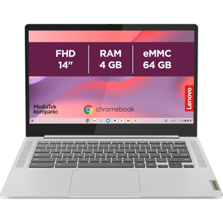 Lenovo IdeaPad Slim 3 Chromebook 14M868 - Ordinateur Portable 14'' FHD (MediaTek Kompanio 520, RAM 4Go, eMMC 64Go, Arm Mali-G52 