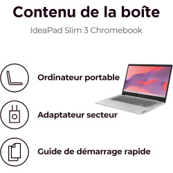 Lenovo IdeaPad Slim 3 Chromebook 14M868 - Ordinateur Portable 14'' FHD (MediaTek Kompanio 520, RAM 4Go, SSD 128Go, Arm Mali-G52 