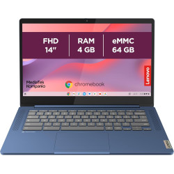 Lenovo IdeaPad Slim 3 Chromebook 14M868 - Ordinateur Portable 14'' FHD (MediaTek Kompanio 520, RAM 4Go, SSD 64Go, Arm Mali-G52 2