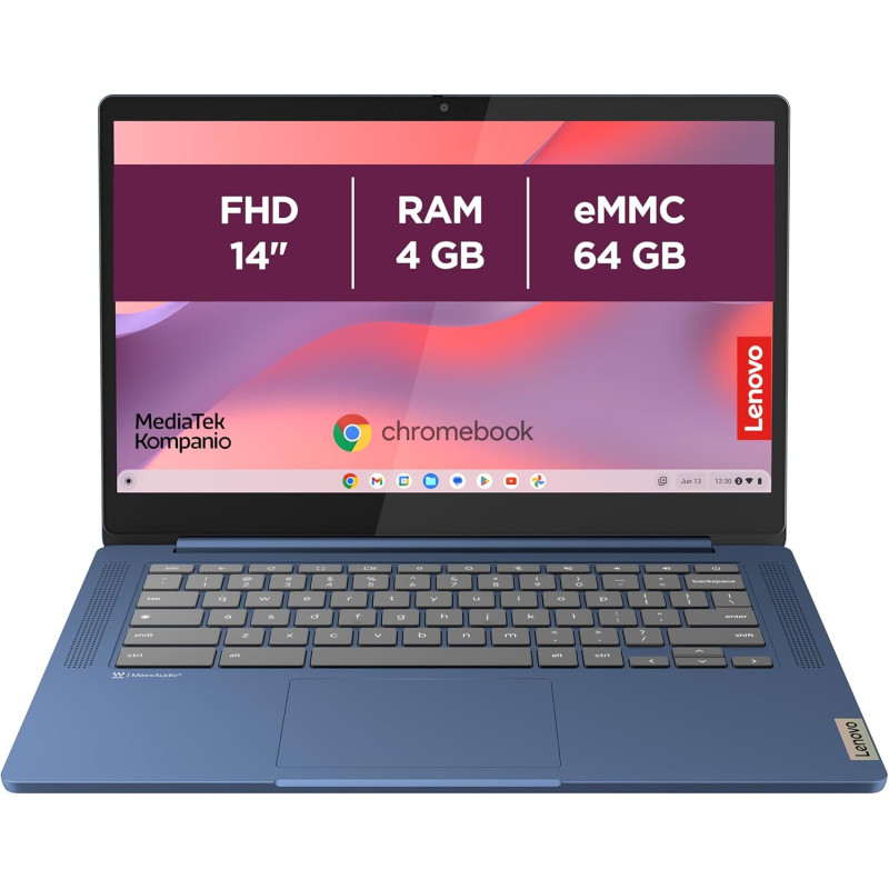 Lenovo IdeaPad Slim 3 Chromebook 14M868 - Ordinateur Portable 14'' FHD (MediaTek Kompanio 520, RAM 4Go, SSD 64Go, Arm Mali-G52 2