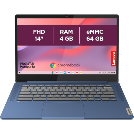 Lenovo IdeaPad Slim 3 Chromebook 14M868 - Ordinateur Portable 14'' FHD (MediaTek Kompanio 520, RAM 4Go, SSD 64Go, Arm Mali-G52 2