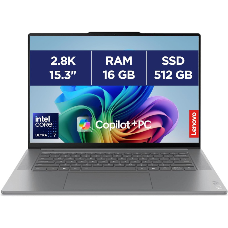 Lenovo Yoga Slim 7 15ILL9 - Ordinateur Portable Copilot+ 15'' 2.8K WQXGA+ 120Hz Tactile (Intel Ultra 7 256V, RAM 16Go, SSD 512Go