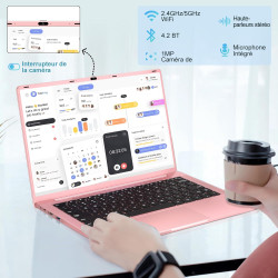 Ordinateur Portable 14 Pouces Celeron N5095 Win11 Pro 8Go RAM 256Go SSD Extension1To 5G WiFi 1920x1080 FHD PC Portable avec Sour