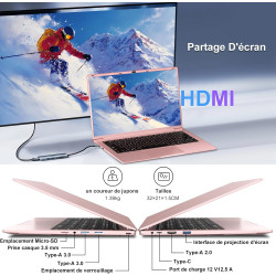 Ordinateur Portable 14 Pouces Celeron N5095 Win11 Pro 8Go RAM 256Go SSD Extension1To 5G WiFi 1920x1080 FHD PC Portable avec Sour