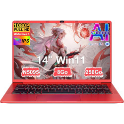 Ruzava 2026 Ordinateur Portable 14 Pouces Celeron N5095 8Go RAM 256Go PC Portable Extension SSD TF 1To 5000mAh Laptop HDMI Type-
