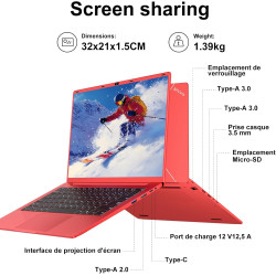 Ruzava 2026 Ordinateur Portable 14 Pouces Celeron N5095 8Go RAM 256Go PC Portable Extension SSD TF 1To 5000mAh Laptop HDMI Type-