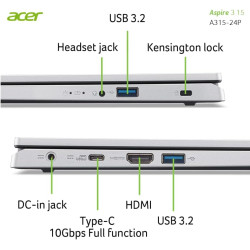 acer Aspire 3 A315-24P-R6TR, Ordinateur Portable 15,6'' Full HD, PC Portable (AMD Ryzen 5 7520U, RAM 16 Go, SSD 512 Go, AMD Rade