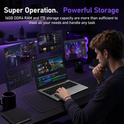 FUNYET Gaming Ordinateur Portable 16 Pouces R7 5825U jusqu'à 4.5GHz PC Portable 16Go RAM 1To SSD Extension TF 1To Win11 Laptop a