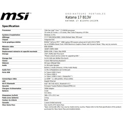 MSI Katana 17 B13VFK-1413FR Dragon Station - PC Portable Gaming 17,3' Full HD 144Hz - Nvidia RTX4060 8GB - Intel Core i7 13620H 
