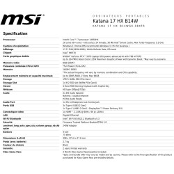 MSI Katana 17 HX B14WGK-084FR Dragon Station : Intel Core i7 14650HX - 32GB DDR5 - SSD 1TB NVMe PCIe - Nvidia RTX5070 8GB GDDR7 