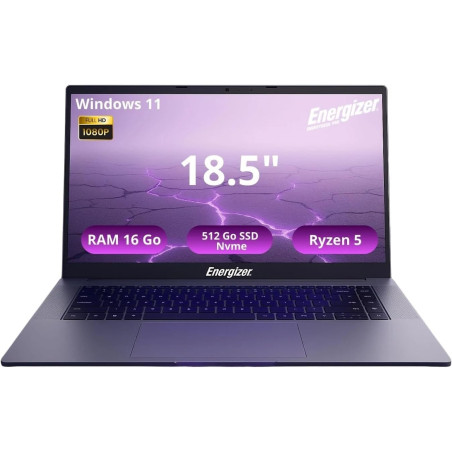 Energizer EnergyBook Pro 18,5" PC Portable - Grand Écran FHD IPS, AMD Ryzen 5, 16Go RAM, 512Go SSD, Windows 11 - Clavier AZERTY 
