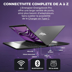 Energizer EnergyBook Pro 18,5" PC Portable - Grand Écran FHD IPS, AMD Ryzen 5, 16Go RAM, 512Go SSD, Windows 11 - Clavier AZERTY 