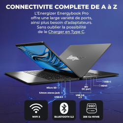 Energizer EnergyBook Pro 15,6" PC Portable - Écran FHD IPS, AMD Ryzen 5, 8Go RAM, 256Go SSD, Windows 11 - Clavier AZERTY Françai