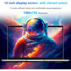 Ordinateur portable 14,1" hd, 6 go ram, ssd 128 go, processeur double cœur, wi‑fi 2,4g/5g & bleutooth, design silencieux sans ve