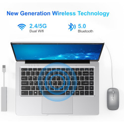 Ordinateur portable 14,1" hd, 6 go ram, ssd 128 go, processeur double cœur, wi‑fi 2,4g/5g & bleutooth, design silencieux sans ve