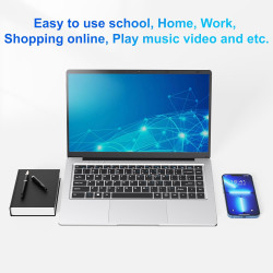 Ordinateur portable 14,1" hd, 6 go ram, ssd 128 go, processeur double cœur, wi‑fi 2,4g/5g & bleutooth, design silencieux sans ve