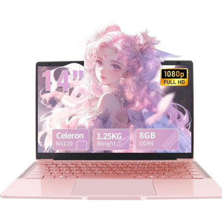 Ordinateur Portable 14 Pouces, 8 Go de RAM, DDR4, Ultrabook, IPS 1920 x 1080, Celeron N4120,sous, avec Protection de Clavier AZE