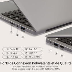 Ordinateur Portable 14 Pouces, 8 Go DDR4, IPS 1920 x 1080, Celeron N4120, avec Protection De Clavier AZERTY en Français，(Gris, 8