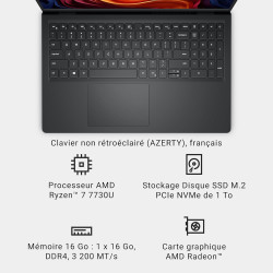 Dell 15 laptop dc15255 – 15.6" fhd 120hz, amd ryzen 7 7730u, 16gb ram, 1tb ssd, amd radeon graphics, hd webcam, windows 11 home,