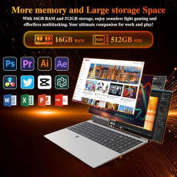 Dreamfyre 15,6" ordinateur portable 16go ddr4 512go ssd, pc portátil ryzen 7 4800h cpu, portable laptop computer avec écran fhd 