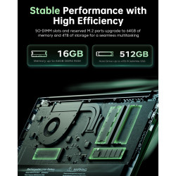 2026 Ordinateur Portable 15.6 Pouces, PC Portable Gamer ave Ryzen 7 5700U (jusqu'à 4.3GHz) 8C/16T, 16GB RAM DDR4*2 + 512GB SSD M