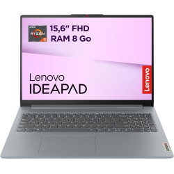 Lenovo IdeaPad Slim 3 15AMN8 - Ordinateur Portable 15.6'' FHD (AMD Ryzen 5 7520U, RAM 8Go, SSD 512Go, AMD Radeon 610M Graphics, 