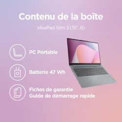 Lenovo IdeaPad Slim 3 15AMN8 - Ordinateur Portable 15.6'' FHD (AMD Ryzen 5 7520U, RAM 8Go, SSD 512Go, AMD Radeon 610M Graphics, 