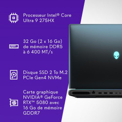 Alienware 18 Area-51 PC Portable Gaming 18" WQXGA 300Hz G-Sync, Intel Core Ultra 9 275HX Series 2, NVIDIA GeForce RTX 5080, 32 G