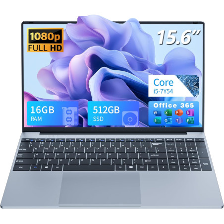 Ordinateur portable 15.6" full hd ips, core i5-7y54 jusqu'à 3.2 ghz, 16 go ram ssd 512 go, win 11 + office 365, pc portable clav