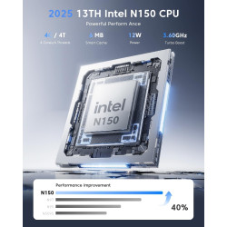 2026 Ordinateur Portable 18,5" FHD, PC Portables 13e Processeur 4-cœurs N150 (jusqu'à 3,60 GHz) 16 Go RAM, 512 Go SSD M.2, 1080 
