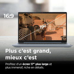 Lenovo IdeaPad 3 17IRU7 - Ordinateur Portable 17.3'' FHD (Intel Core i5-1335U, RAM 16Go, SSD 512Go, Intel Iris XE Graphics, Wind