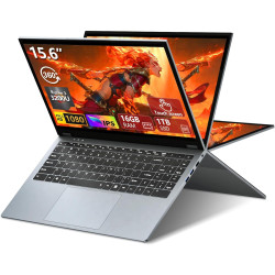 2 en 1 Écran Tactile Ordinateur Portable, Ryzen R3-3200U(jusqu'à 3,5 GHz)15,6 Pouces Win11 Jeu Laptop 16Go RAM 1To SSD 360° Rota