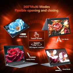 2 en 1 Écran Tactile Ordinateur Portable, Ryzen R3-3200U(jusqu'à 3,5 GHz)15,6 Pouces Win11 Jeu Laptop 16Go RAM 1To SSD 360° Rota