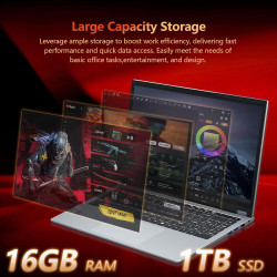 2 en 1 Écran Tactile Ordinateur Portable, Ryzen R3-3200U(jusqu'à 3,5 GHz)15,6 Pouces Win11 Jeu Laptop 16Go RAM 1To SSD 360° Rota